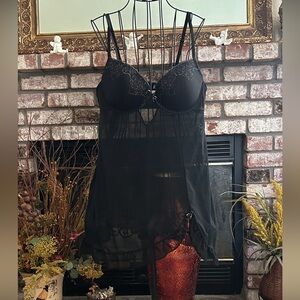 NWOT Black lace and mesh lingerie babydoll Top